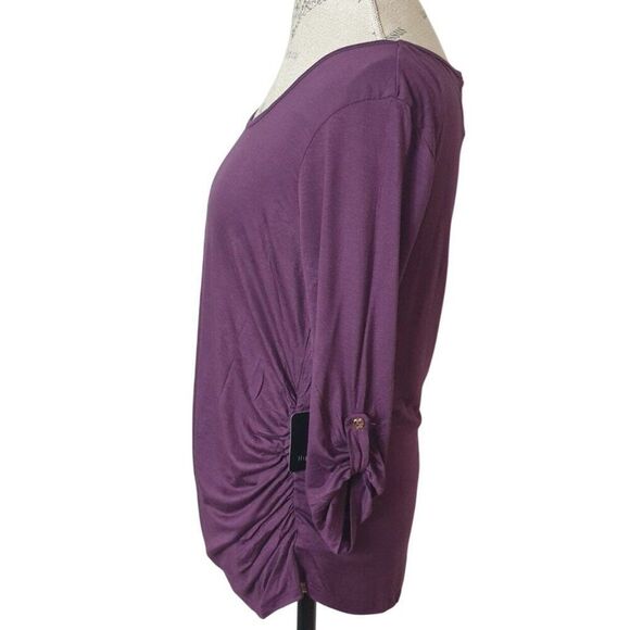 Nadine West Womens Hippie Chic Top M Purple Ruched Side 3/4 Sleeve Boho Y2K NEW - Picture 2 of 8